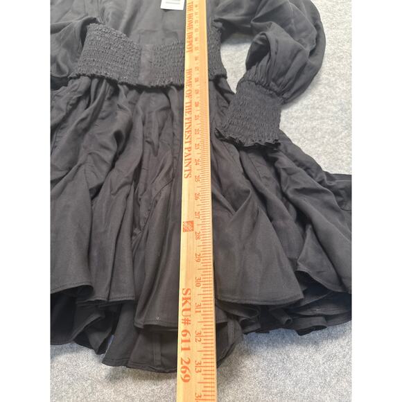 Rhode Olivia Black Smocked Waist Mini Dress XS NWT Long Sleeve Ruffle Hem - Picture 5 of 9